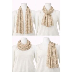 Denim & Co Beach Womens 28" x‎ 72" Scarf Classic Beige Floral Print Crinkle NWOT